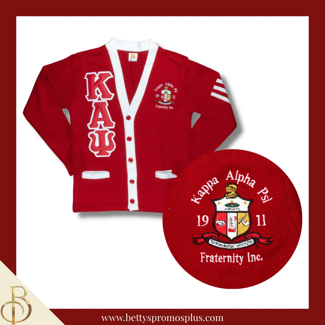 Kappa Alpha Psi ΚΑΨ Cardigan Sweater with Double Stitched Twill Embroidered Letters & ΚΑΨ Shield-Kappa Alpha Psi Paraphernalia-Kappa Alpha Psi Sweaters-Betty's Promos Plus