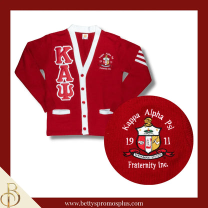Kappa Alpha Psi ΚΑΨ Cardigan Sweater with Double Stitched Twill Embroidered Letters & ΚΑΨ Shield-Kappa Alpha Psi Paraphernalia-Kappa Alpha Psi Sweaters-Betty's Promos Plus