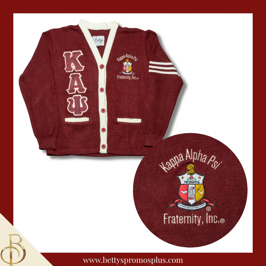 Kappa Alpha Psi ΚΑΨ Cardigan Sweater with Double Stitched Twill Embroidered Letters & ΚΑΨ Shield-Kappa Alpha Psi Paraphernalia-Kappa Alpha Psi Sweaters-Betty's Promos Plus