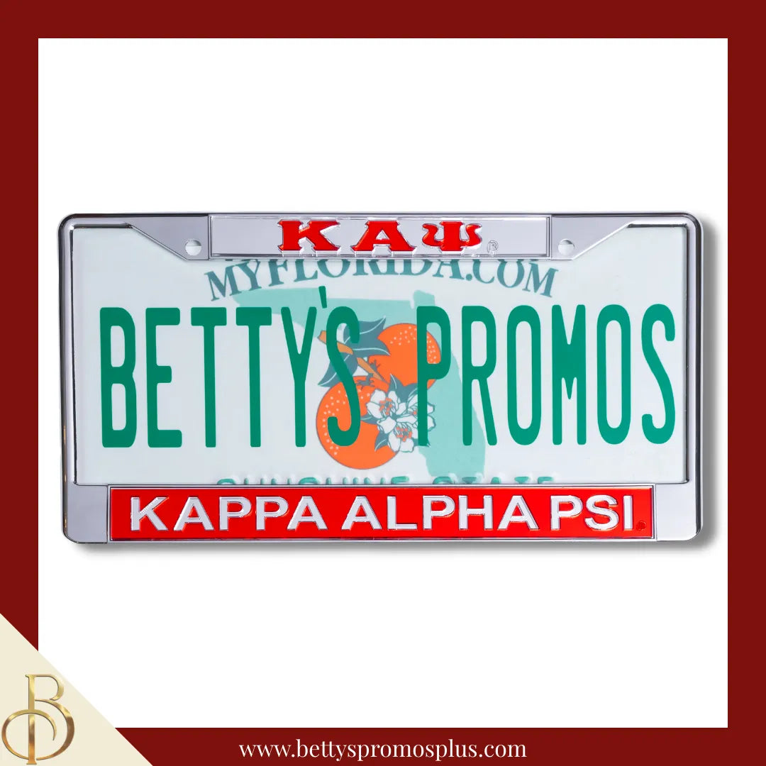 Kappa Alpha Psi ΚΑΨ Chrome Laser Engraved Mirrored Acrylic License Plate Frame-Kappa Alpha Psi Paraphernalia-Kappa Alpha Psi Auto Tag Frame-Betty's Promos Plus