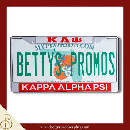 Kappa Alpha Psi ΚΑΨ Chrome Laser Engraved Mirrored Acrylic License Plate Frame-Silver Top-Red Bottom-Kappa Alpha Psi Paraphernalia-Kappa Alpha Psi Auto Tag Frame-Betty's Promos Plus