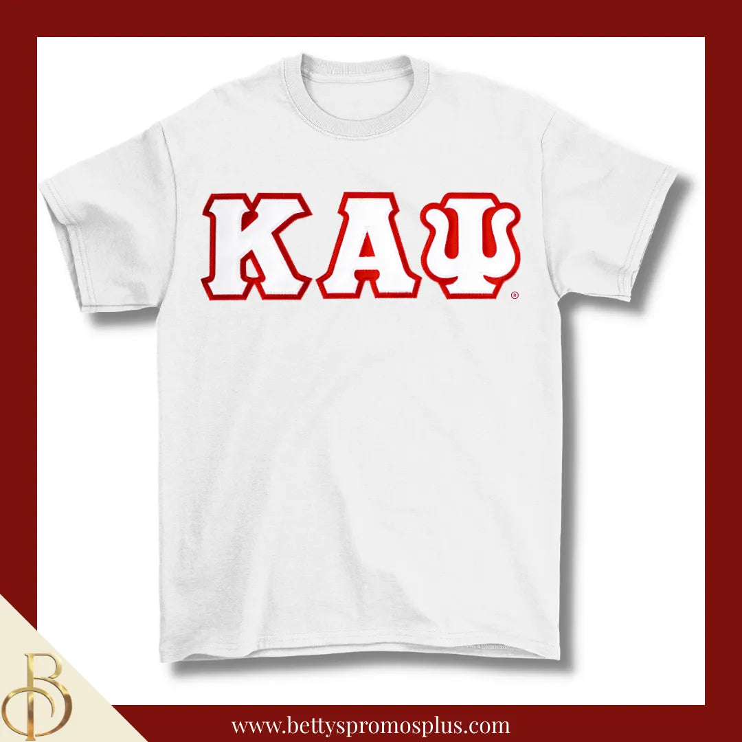 Kappa Alpha Psi ΚΑΨ Double Stitched Appliqué Embroidered Line T-Shirt-White-Small-Kappa Alpha Psi Paraphernalia-Kappa Alpha Psi T-Shirts-Betty's Promos Plus
