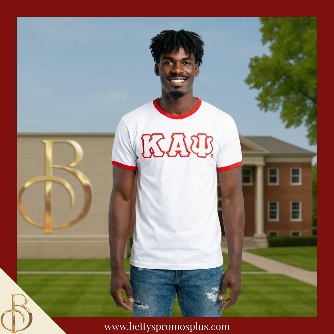 Kappa Alpha Psi ΚΑΨ Double Stitched Embroidered Ringer T-Shirt-Kappa Alpha Psi Paraphernalia-Kappa Alpha Psi T-Shirts-Betty's Promos Plus