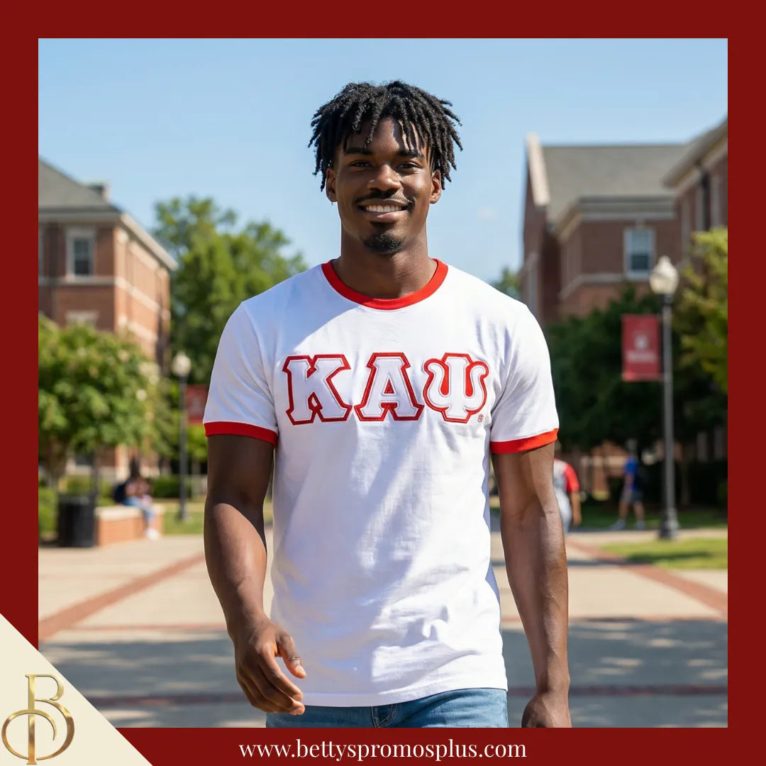Kappa Alpha Psi ΚΑΨ Double Stitched Embroidered Ringer T-Shirt-Kappa Alpha Psi Paraphernalia-Kappa Alpha Psi T-Shirts-Betty's Promos Plus