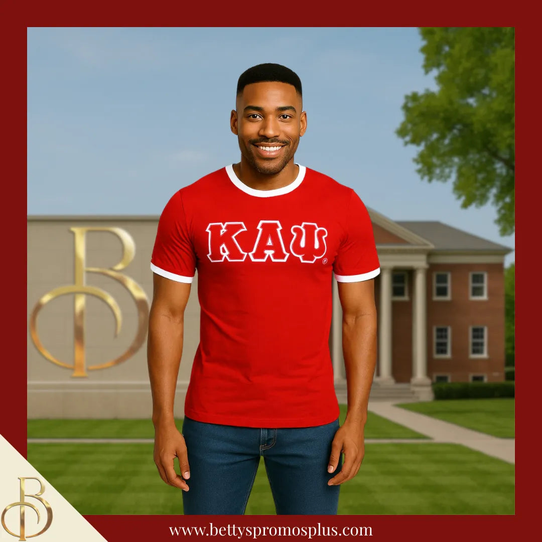 Kappa Alpha Psi ΚΑΨ Double Stitched Embroidered Ringer T-Shirt-Kappa Alpha Psi Paraphernalia-Kappa Alpha Psi T-Shirts-Betty's Promos Plus