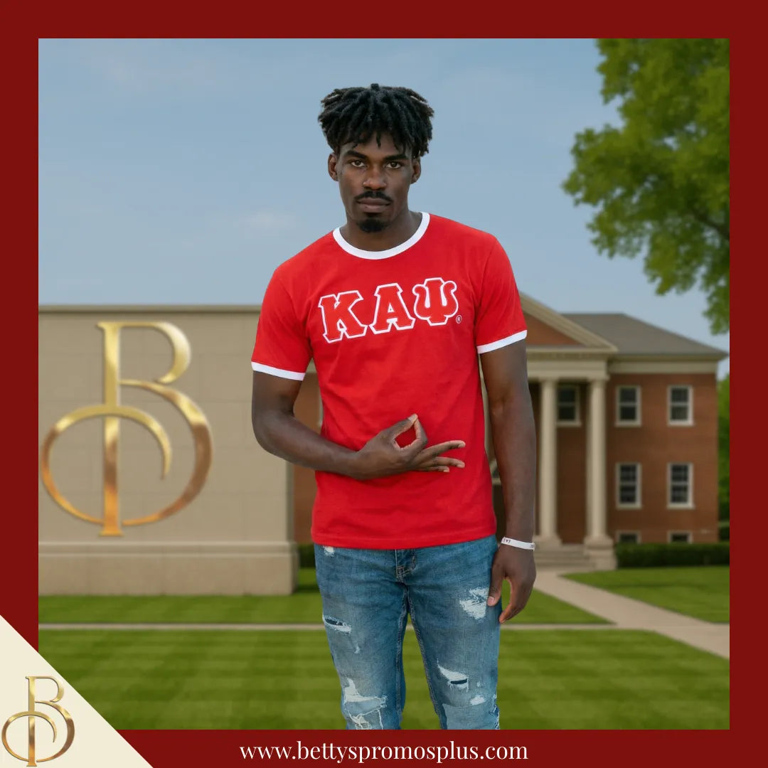 Kappa Alpha Psi ΚΑΨ Double Stitched Embroidered Ringer T-Shirt-Kappa Alpha Psi Paraphernalia-Kappa Alpha Psi T-Shirts-Betty's Promos Plus