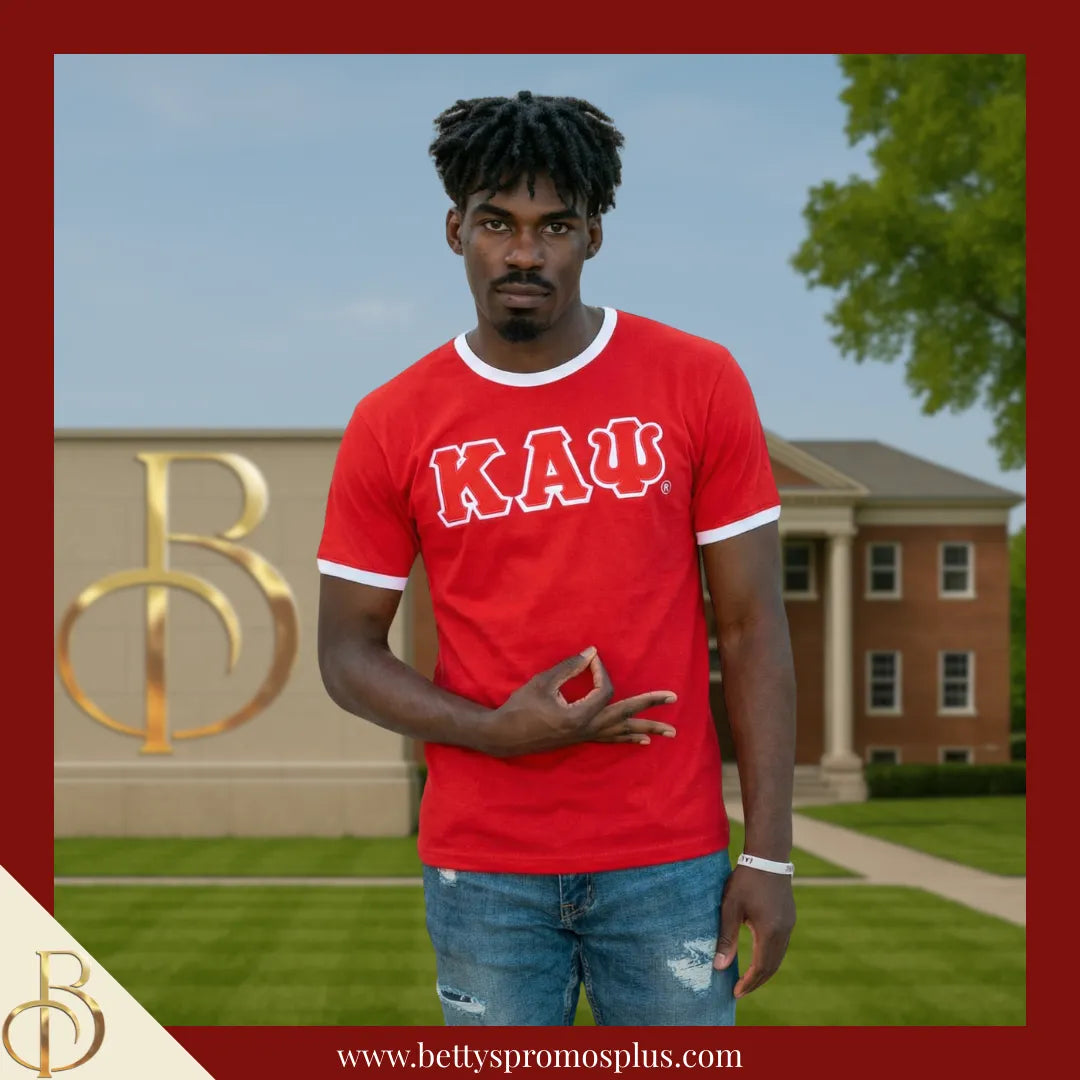 Kappa Alpha Psi ΚΑΨ Double Stitched Embroidered Ringer T-Shirt-Kappa Alpha Psi Paraphernalia-Kappa Alpha Psi T-Shirts-Betty's Promos Plus