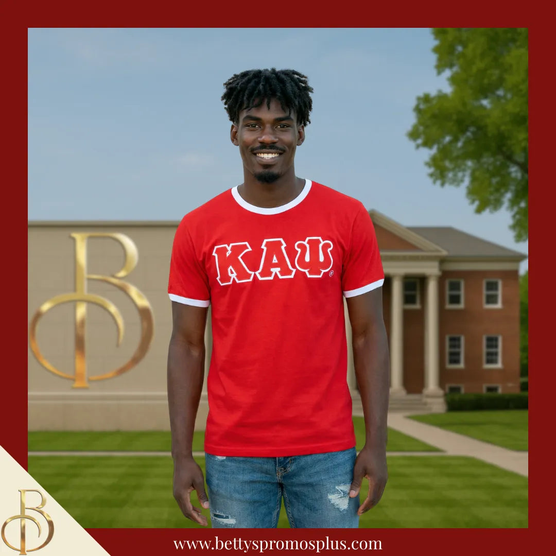 Kappa Alpha Psi ΚΑΨ Double Stitched Embroidered Ringer T-Shirt-Kappa Alpha Psi Paraphernalia-Kappa Alpha Psi T-Shirts-Betty's Promos Plus