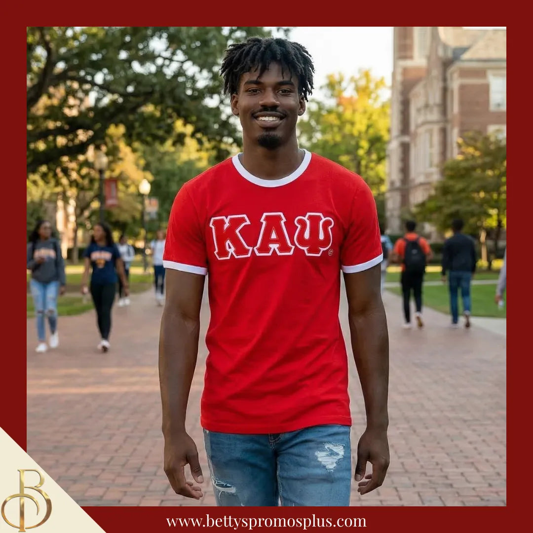 Kappa Alpha Psi ΚΑΨ Double Stitched Embroidered Ringer T-Shirt-Kappa Alpha Psi Paraphernalia-Kappa Alpha Psi T-Shirts-Betty's Promos Plus