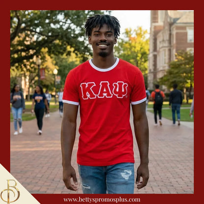 Kappa Alpha Psi ΚΑΨ Double Stitched Embroidered Ringer T-Shirt-Kappa Alpha Psi Paraphernalia-Kappa Alpha Psi T-Shirts-Betty's Promos Plus