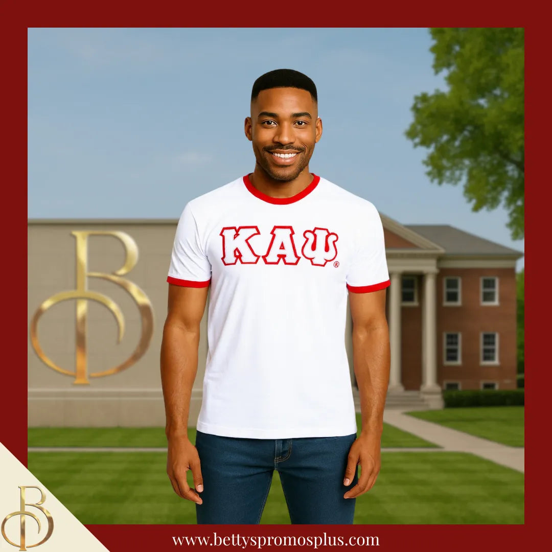 Kappa Alpha Psi ΚΑΨ Double Stitched Embroidered Ringer T-Shirt-Kappa Alpha Psi Paraphernalia-Kappa Alpha Psi T-Shirts-Betty's Promos Plus