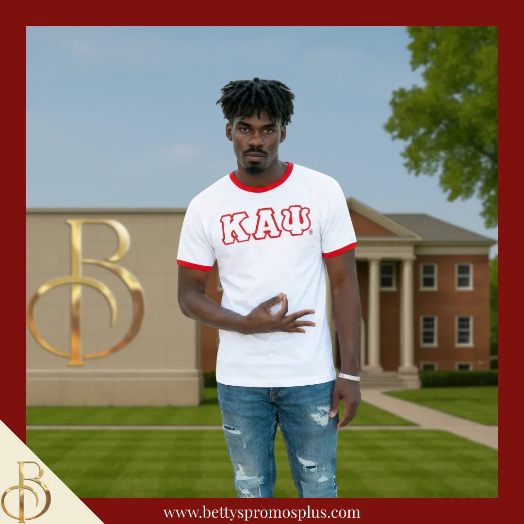 Kappa Alpha Psi ΚΑΨ Double Stitched Embroidered Ringer T-Shirt-Kappa Alpha Psi Paraphernalia-Kappa Alpha Psi T-Shirts-Betty's Promos Plus