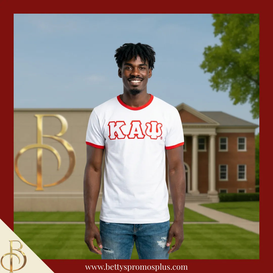 Kappa Alpha Psi ΚΑΨ Double Stitched Embroidered Ringer T-Shirt-Kappa Alpha Psi Paraphernalia-Kappa Alpha Psi T-Shirts-Betty's Promos Plus