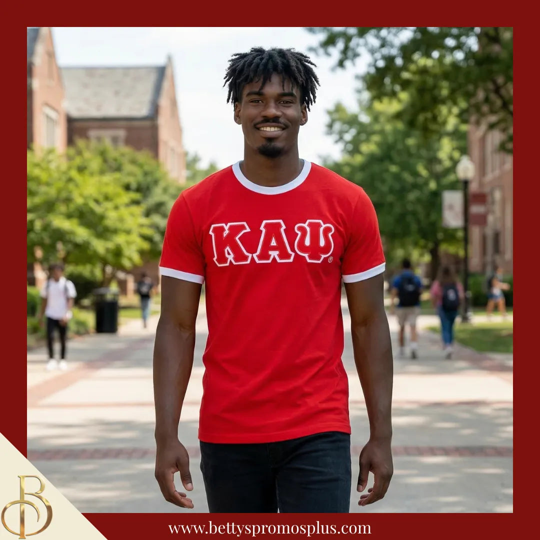 Kappa Alpha Psi ΚΑΨ Double Stitched Embroidered Ringer T-Shirt-Kappa Alpha Psi Paraphernalia-Kappa Alpha Psi T-Shirts-Betty's Promos Plus