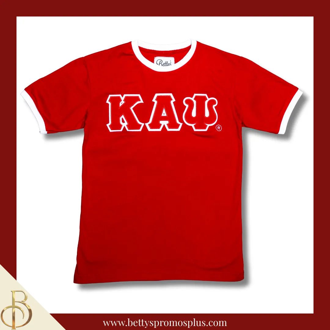 Kappa Alpha Psi ΚΑΨ Double Stitched Embroidered Ringer T-Shirt-Red-Small-Kappa Alpha Psi Paraphernalia-Kappa Alpha Psi T-Shirts-Betty's Promos Plus