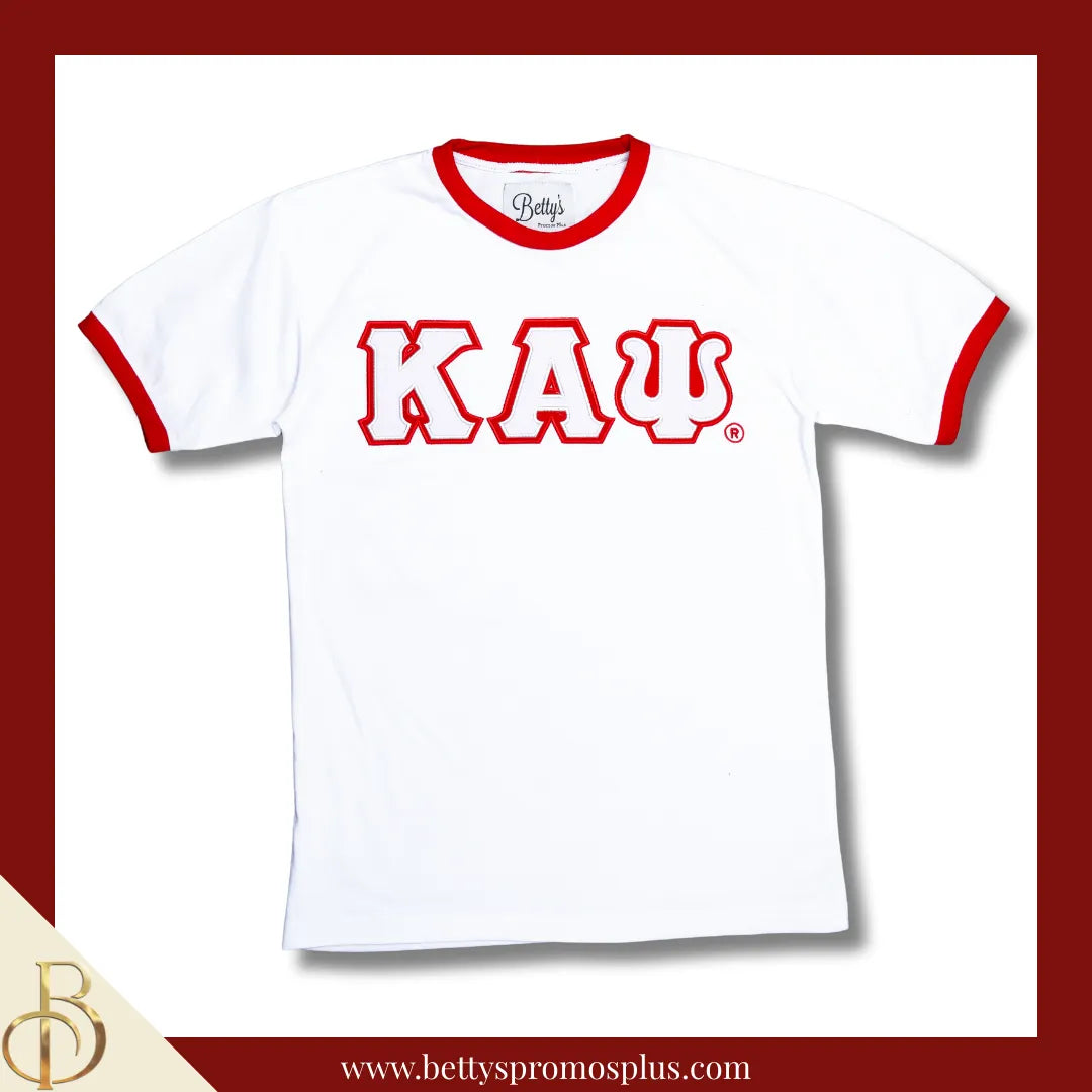 Kappa Alpha Psi ΚΑΨ Double Stitched Embroidered Ringer T-Shirt-White-Small-Kappa Alpha Psi Paraphernalia-Kappa Alpha Psi T-Shirts-Betty's Promos Plus