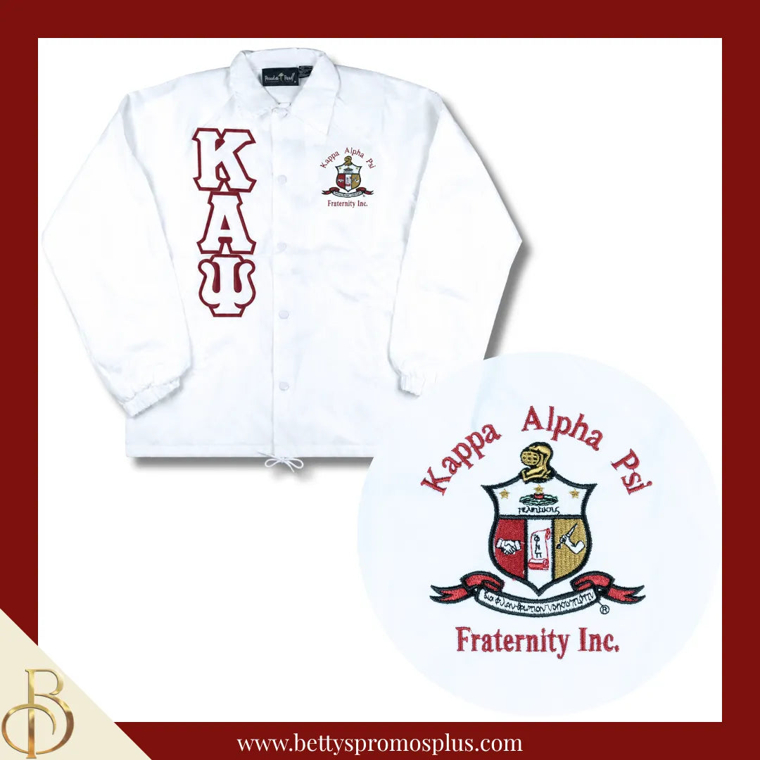 Kappa Alpha Psi ΚΑΨ Double-Stitched Embroidered Windbreaker Line Jacket-White-Small-Kappa Alpha Psi Paraphernalia-Kappa Alpha Psi Line Jacket-Betty's Promos Plus