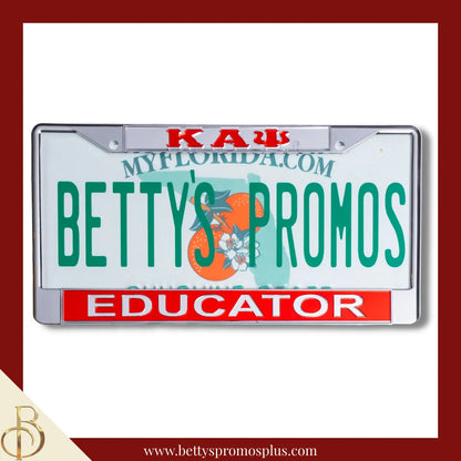 Kappa Alpha Psi ΚΑΨ Educator Chrome Laser Engraved Mirrored Acrylic Auto Tag License Plate Frame-Silver Top-Red Bottom-Kappa Alpha Psi Paraphernalia-Kappa Alpha Psi Auto Tag Frame-Betty's Promos Plus
