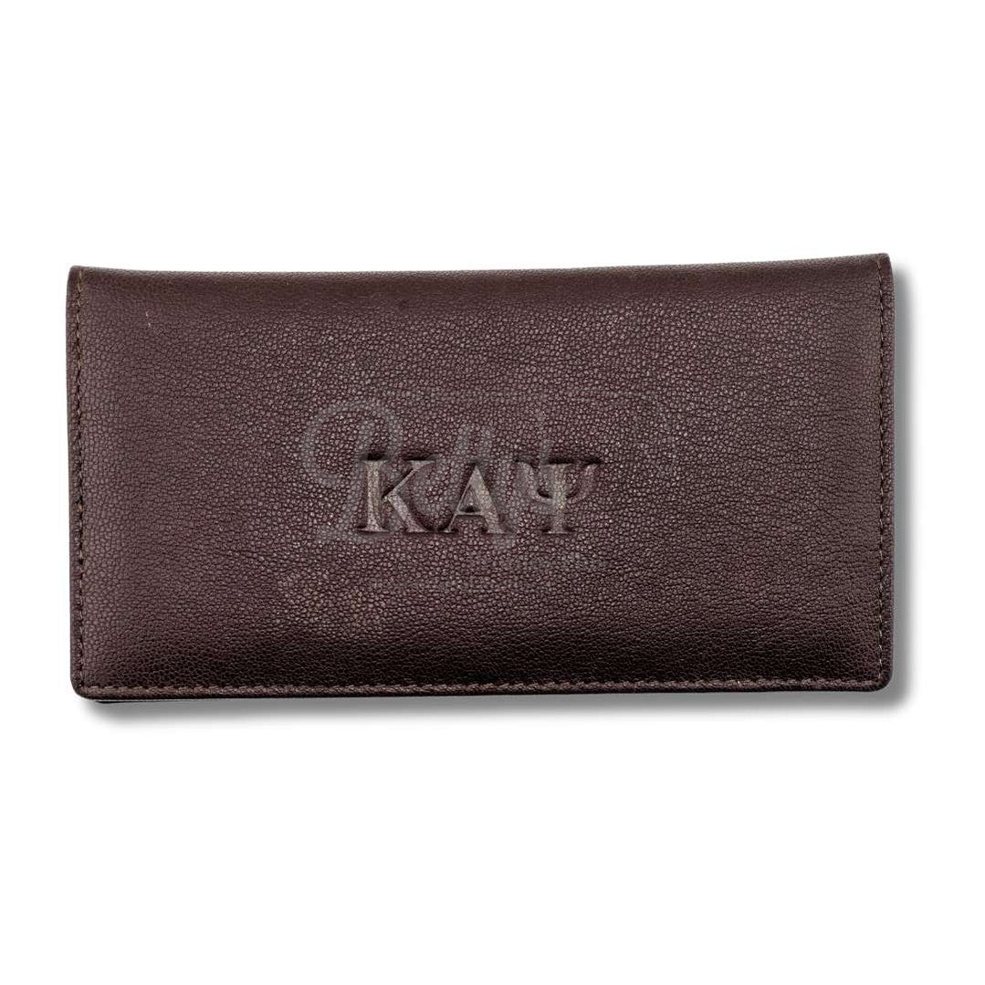 Kappa Alpha Psi ΚΑΨ Embossed Leather Checkbook Holder Wallet-Brown-Kappa Alpha Psi Paraphernalia-Kappa Alpha Psi Wallet-Betty's Promos Plus