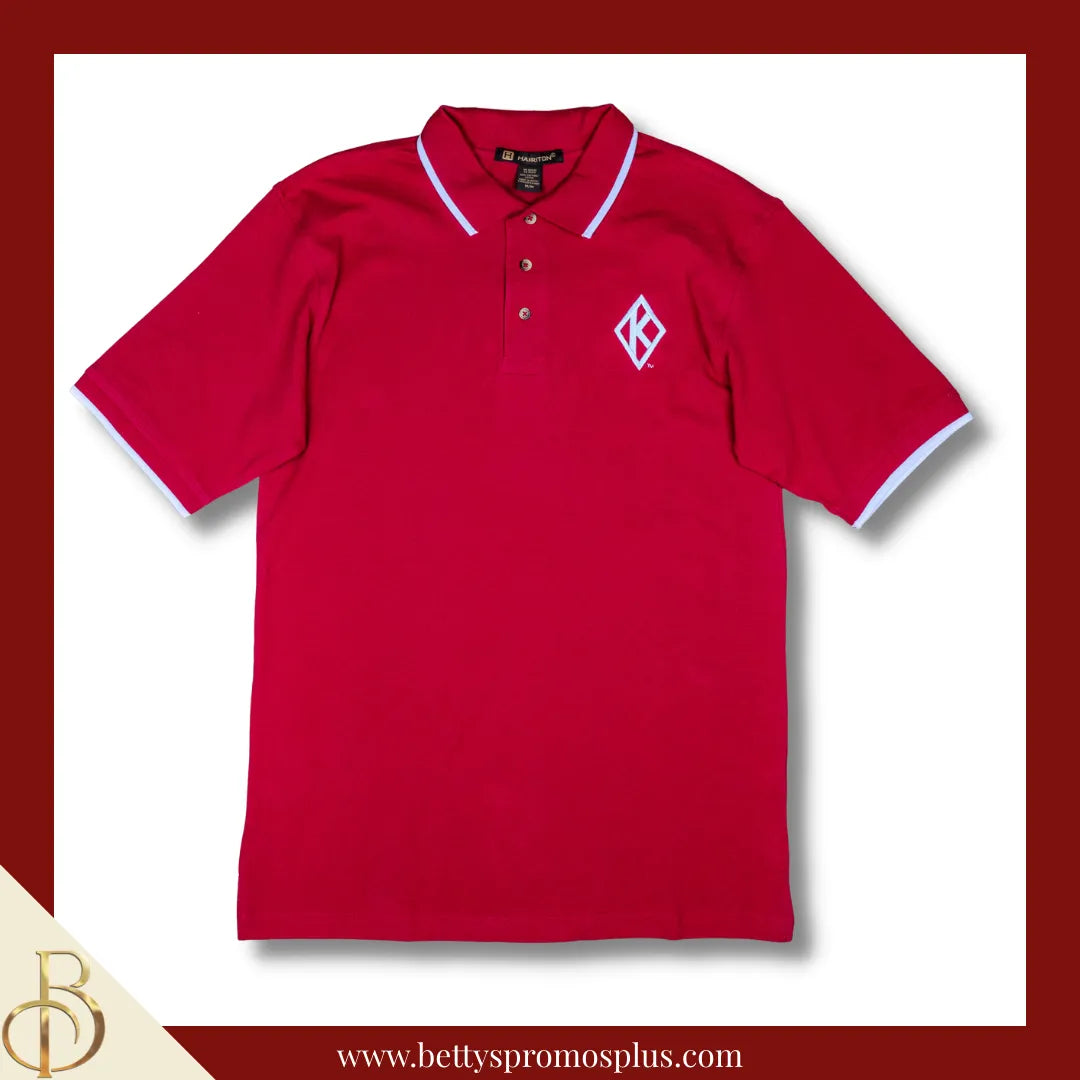 Kappa Alpha Psi ΚΑΨ Floating K Embroidered Piqué Polo Shirt with Contrast Tip-Red-Small-Kappa Alpha Psi Paraphernalia-Kappa Alpha Psi Polo Shirt-Betty's Promos Plus