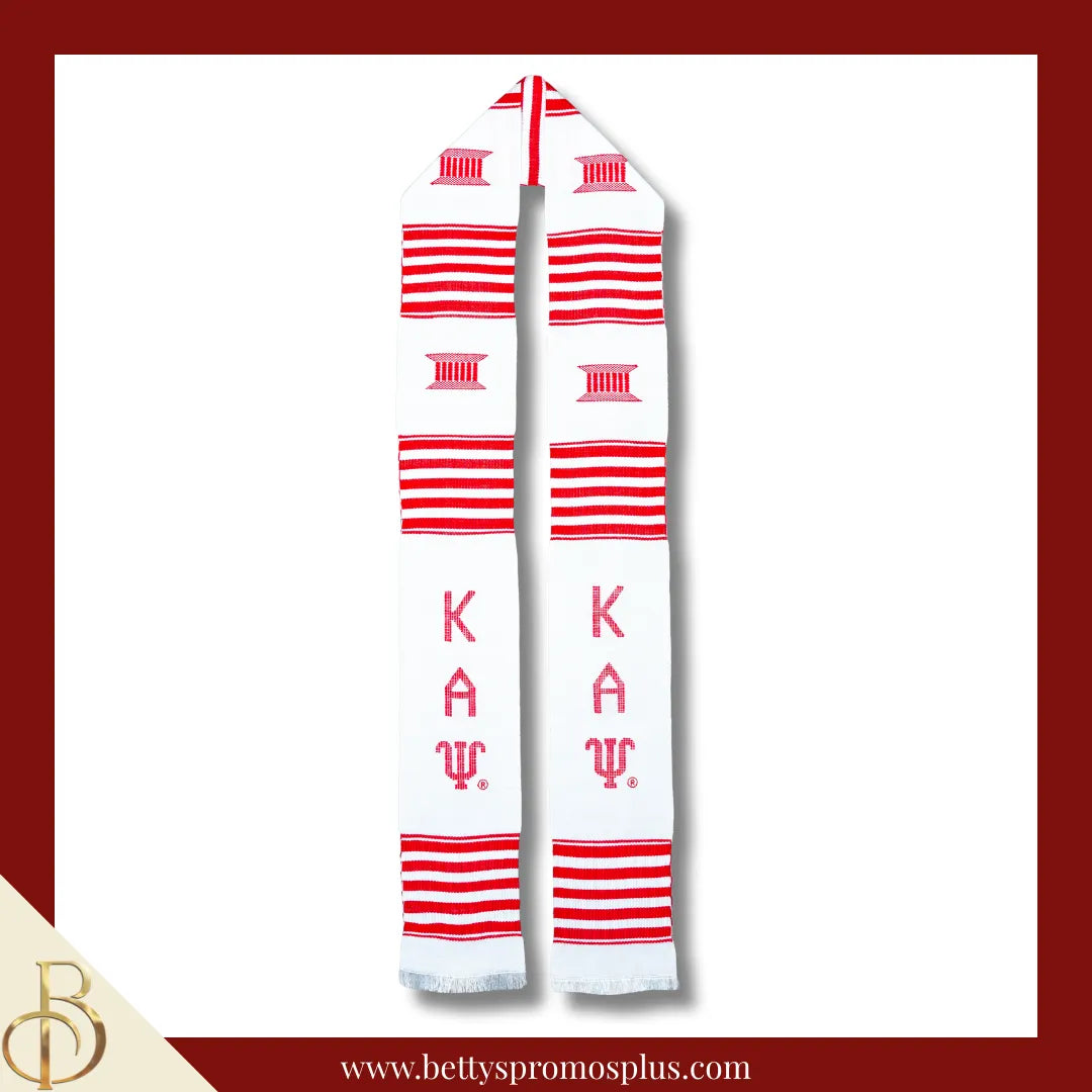 Kappa Alpha Psi ΚΑΨ Greek Letters Kente Cloth Graduation Stole-White-Kappa Alpha Psi Paraphernalia-Kappa Alpha Psi Graduation Stole-Betty's Promos Plus
