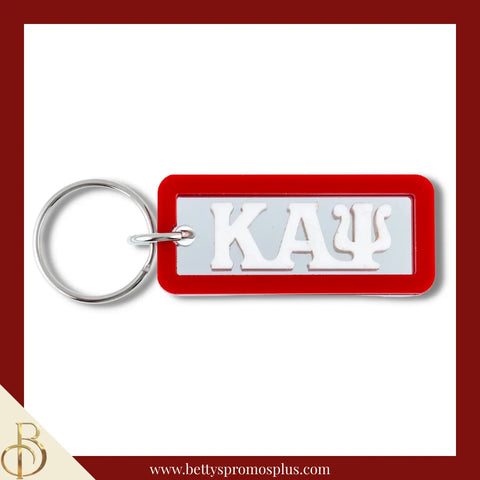 Kappa Alpha Psi ΚΑΨ Greek Letters Rectangular Acrylic Mirror Keychain with Red Trim-Red-Kappa Alpha Psi Paraphernalia-Kappa Alpha Psi Keychain-Betty's Promos Plus