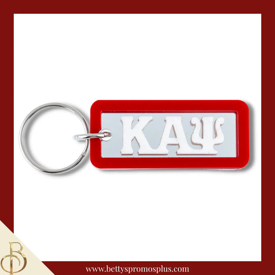 Kappa Alpha Psi ΚΑΨ Greek Letters Rectangular Acrylic Mirror Keychain with Red Trim-Red-Kappa Alpha Psi Paraphernalia-Kappa Alpha Psi Keychain-Betty's Promos Plus