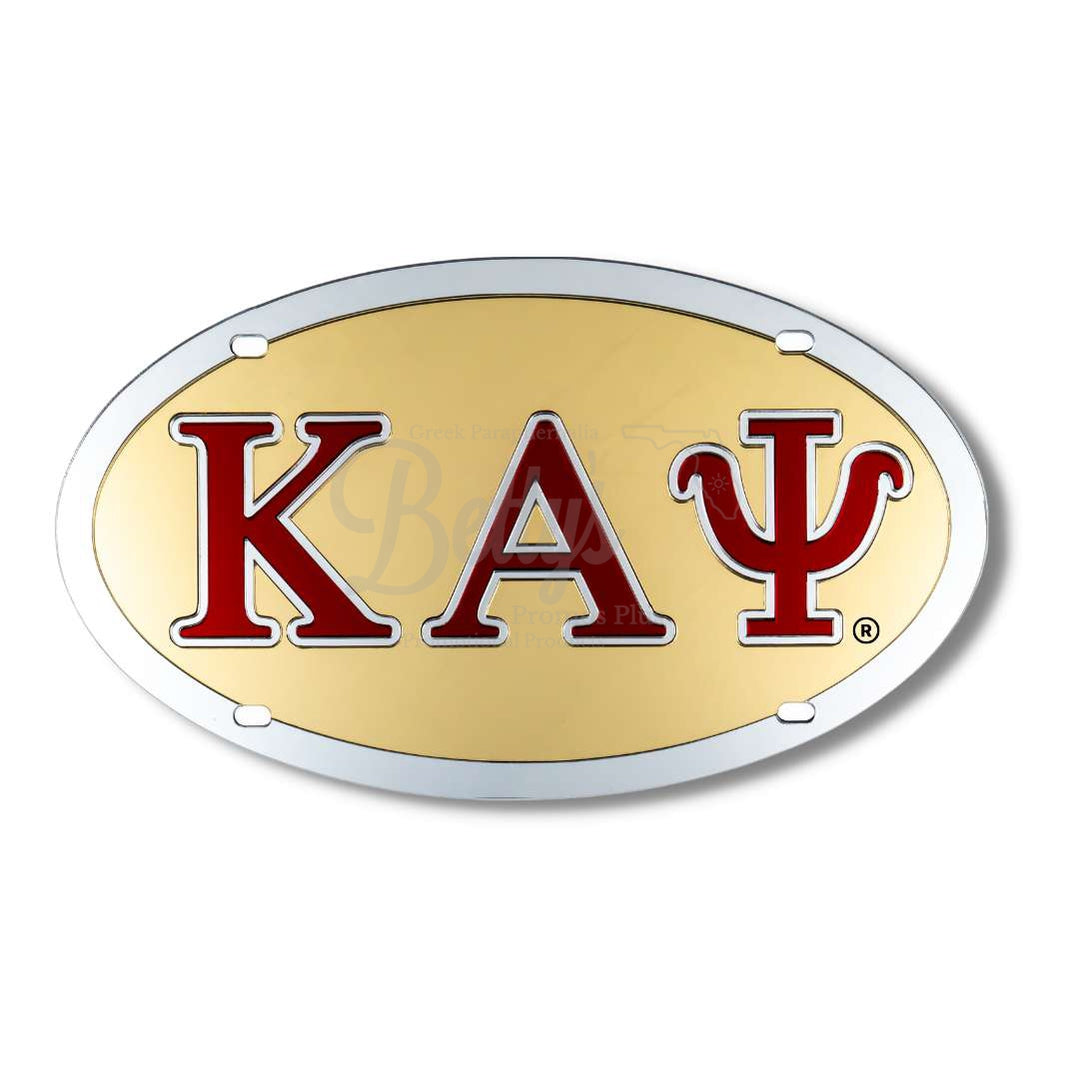 Kappa Alpha Psi KAΨ Laser Engraved Mirrored Acrylic Oval Auto Tag License Plate-Gold Background-Silver Letter Trim-Silver Trim- Paraphernalia- Auto Tag-Betty's Promos Plus