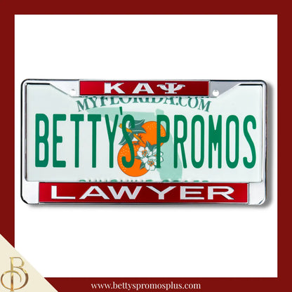 Kappa Alpha Psi ΚΑΨ Lawyer Chrome Laser Engraved Mirrored Acrylic Auto Tag License Plate Frame-Red Top-Red Bottom-Kappa Alpha Psi Paraphernalia-Kappa Alpha Psi Auto Tag Frame-Betty's Promos Plus
