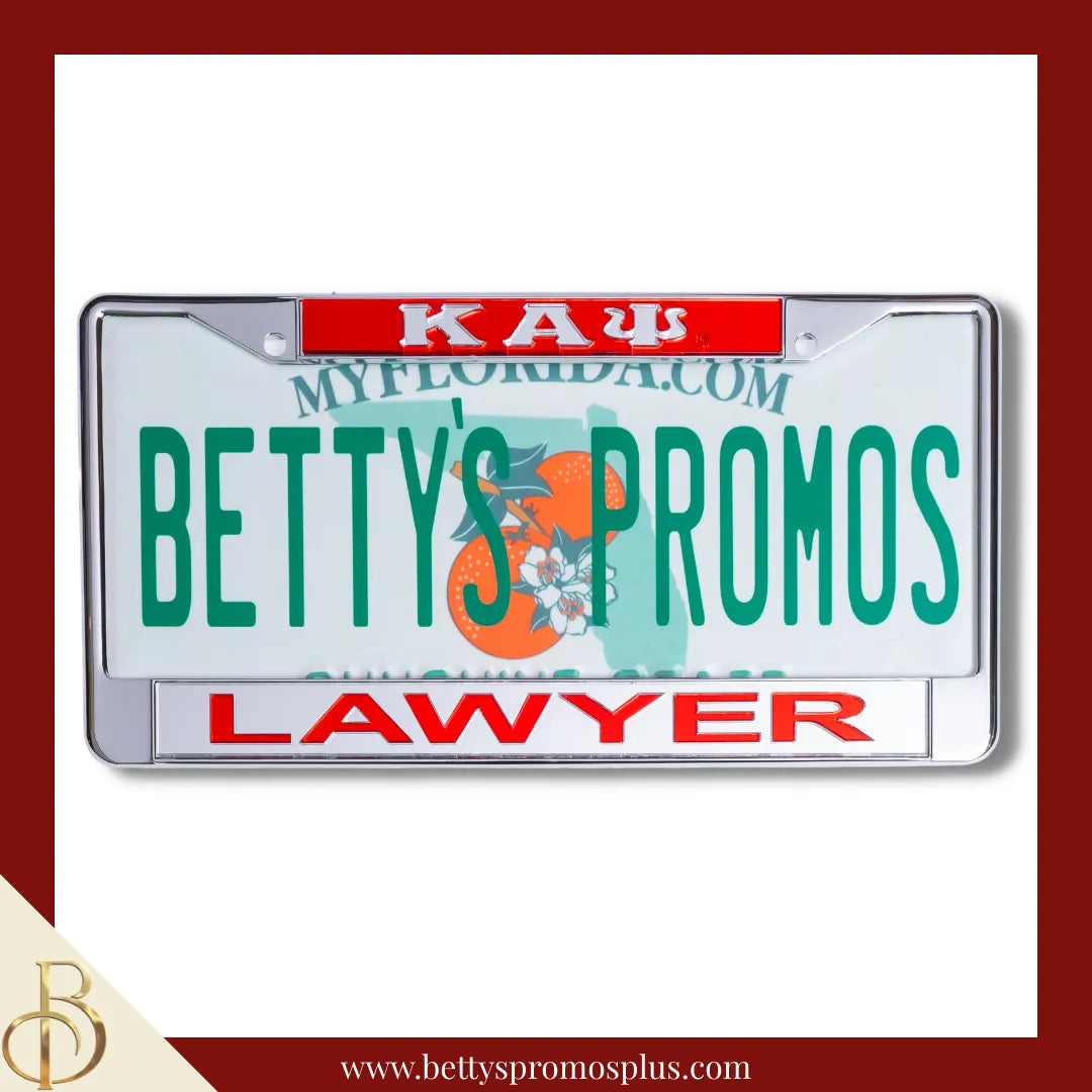 Kappa Alpha Psi ΚΑΨ Lawyer Chrome Laser Engraved Mirrored Acrylic Auto Tag License Plate Frame-Red Top-Silver Bottom-Kappa Alpha Psi Paraphernalia-Kappa Alpha Psi Auto Tag Frame-Betty's Promos Plus