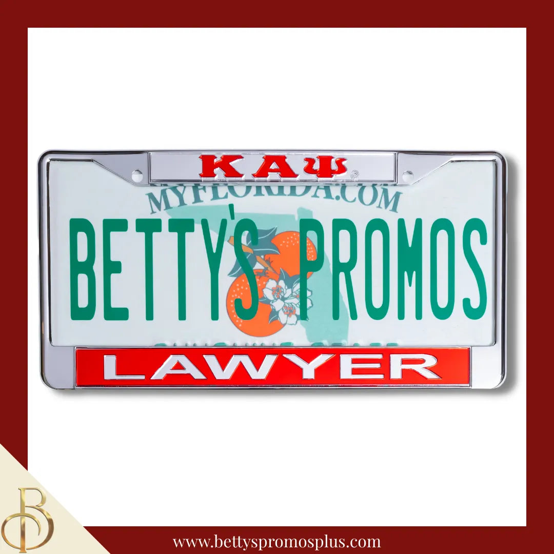 Kappa Alpha Psi ΚΑΨ Lawyer Chrome Laser Engraved Mirrored Acrylic Auto Tag License Plate Frame-Silver Top-Red Bottom-Kappa Alpha Psi Paraphernalia-Kappa Alpha Psi Auto Tag Frame-Betty's Promos Plus