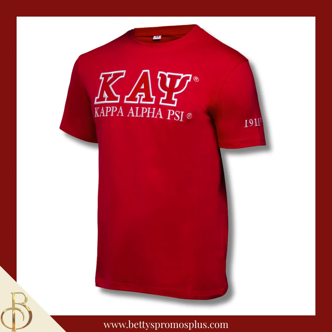 Kappa Alpha Psi ΚΑΨ Luxury Embroidered T-Shirt with 1911 Sleeve-Red-Medium-Kappa Alpha Psi Paraphernalia-Kappa Alpha Psi T-Shirts-Betty's Promos Plus