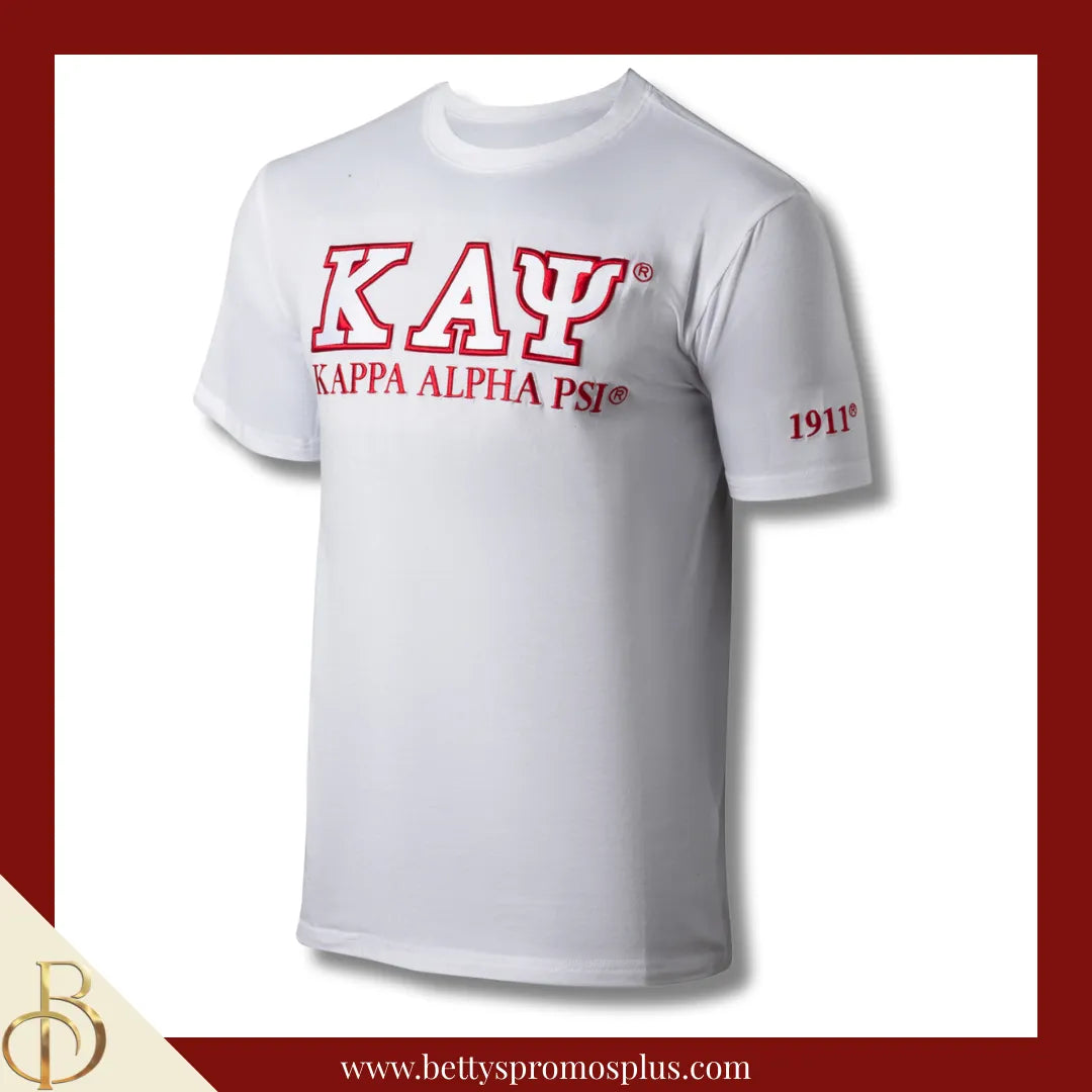 Kappa Alpha Psi ΚΑΨ Luxury Embroidered T-Shirt with 1911 Sleeve-White-Medium-Kappa Alpha Psi Paraphernalia-Kappa Alpha Psi T-Shirts-Betty's Promos Plus
