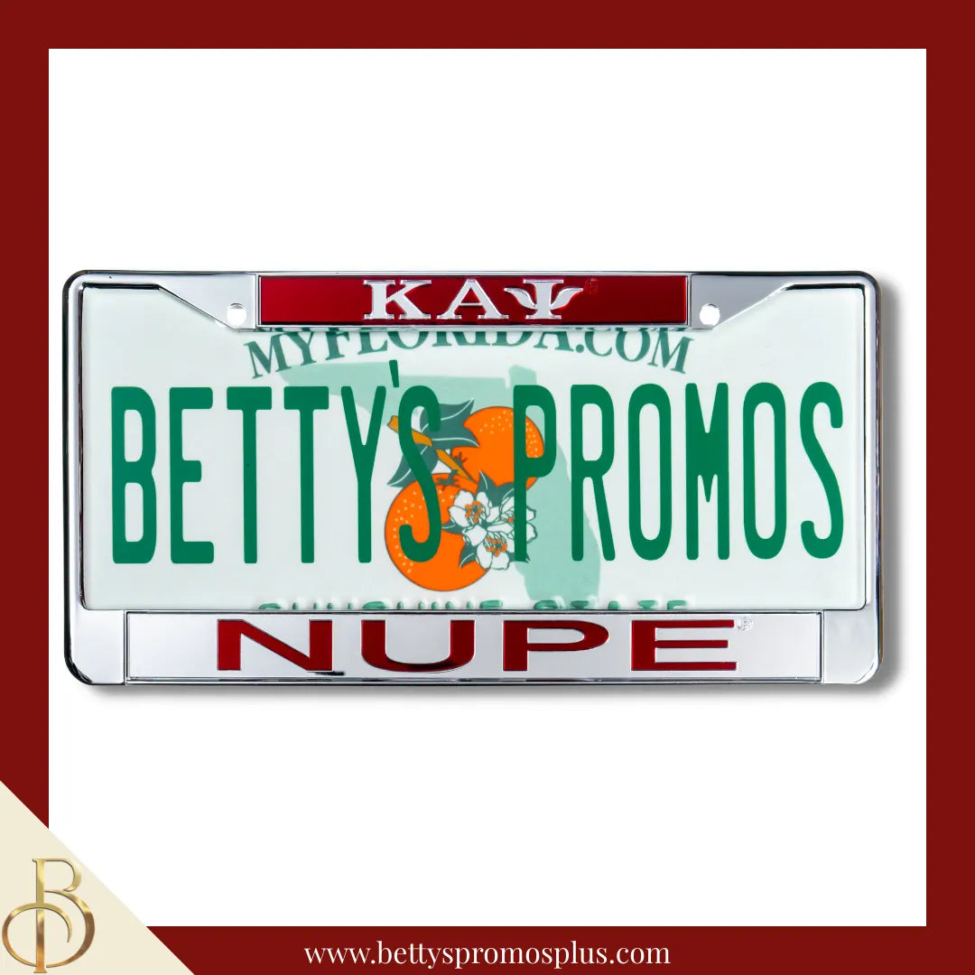 Kappa Alpha Psi ΚΑΨ Nupe Chrome Laser Engraved Mirrored Acrylic Auto Tag License Plate Frame-Red Top-Silver Bottom-Kappa Alpha Psi Paraphernalia-Kappa Alpha Psi Auto Tag Frame-Betty's Promos Plus