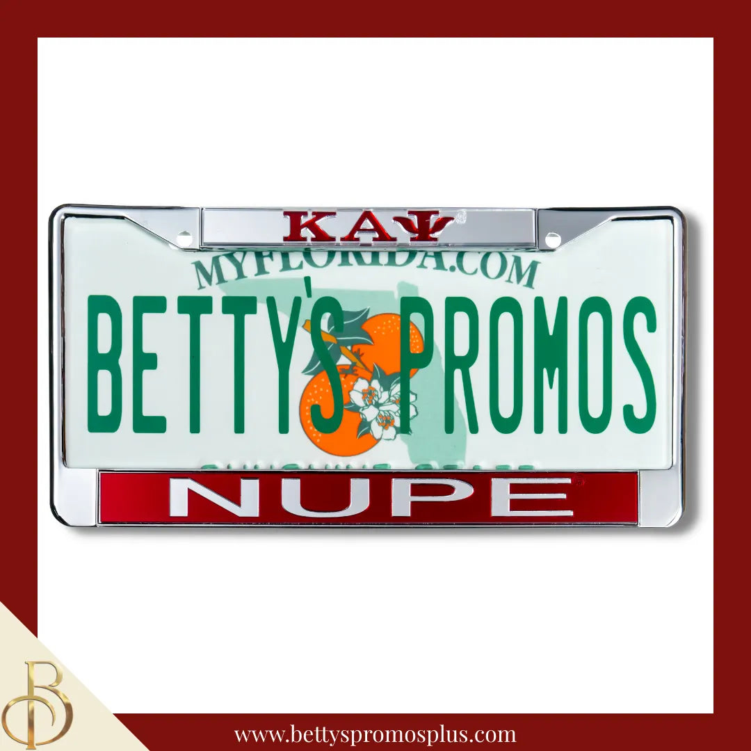 Kappa Alpha Psi ΚΑΨ Nupe Chrome Laser Engraved Mirrored Acrylic Auto Tag License Plate Frame-Silver Top-Red Bottom-Kappa Alpha Psi Paraphernalia-Kappa Alpha Psi Auto Tag Frame-Betty's Promos Plus