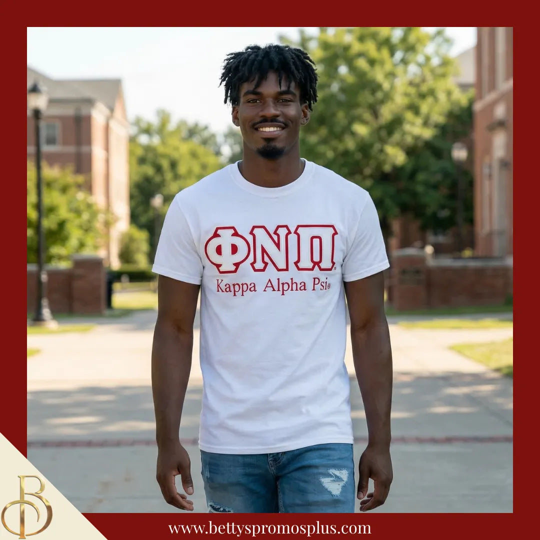 Kappa Alpha Psi ΚΑΨ ΦΝΠ Double Stitched Appliqué Embroidered Line T-Shirt-Kappa Alpha Psi Paraphernalia-Kappa Alpha Psi T-Shirts-Betty's Promos Plus