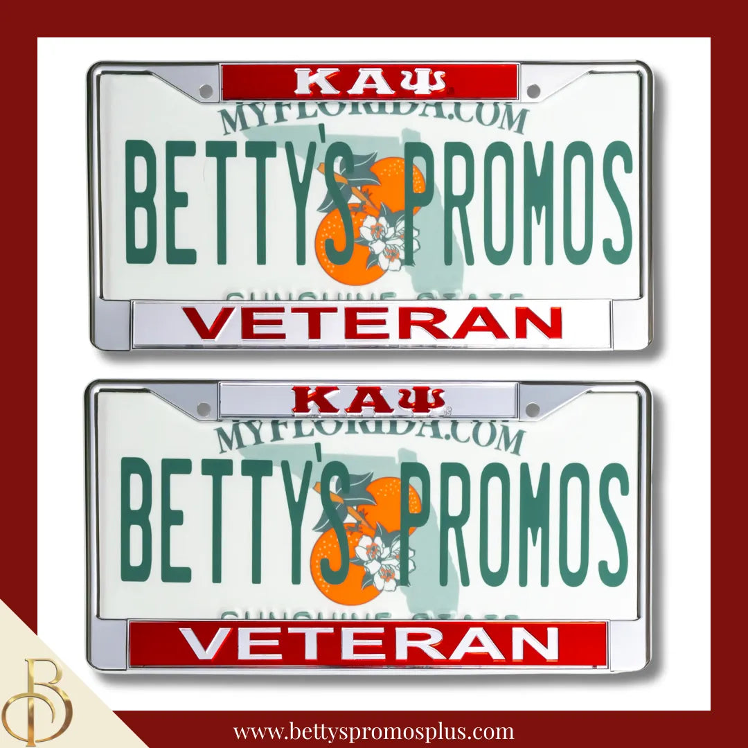 Kappa Alpha Psi ΚΑΨ Veteran Chrome Laser Engraved Mirrored Acrylic Auto Tag License Plate Frame-Kappa Alpha Psi Paraphernalia-Kappa Alpha Psi Auto Tag Frame-Betty's Promos Plus