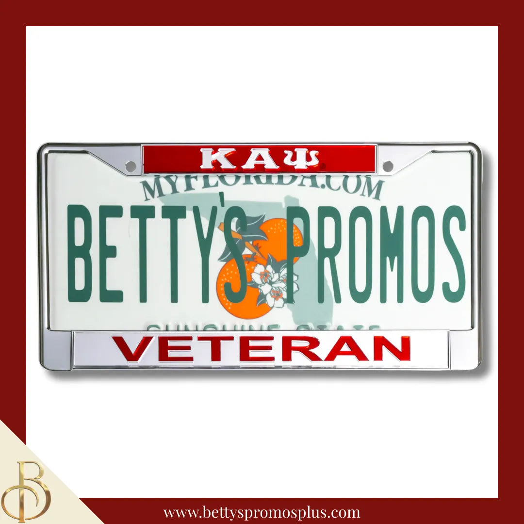 Kappa Alpha Psi ΚΑΨ Veteran Chrome Laser Engraved Mirrored Acrylic Auto Tag License Plate Frame-Red Top-Silver Bottom-Kappa Alpha Psi Paraphernalia-Kappa Alpha Psi Auto Tag Frame-Betty's Promos Plus