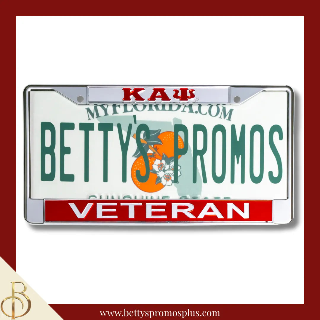Kappa Alpha Psi ΚΑΨ Veteran Chrome Laser Engraved Mirrored Acrylic Auto Tag License Plate Frame-Silver Top-Red Bottom-Kappa Alpha Psi Paraphernalia-Kappa Alpha Psi Auto Tag Frame-Betty's Promos Plus