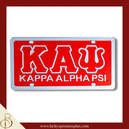 Kappa Alpha Psi ΚΑΨ with Kappa Alpha Psi Laser Engraved Mirrored Acrylic Auto Tag License Plate-Red Background-Kappa Alpha Psi Paraphernalia-Kappa Alpha Psi Auto Tag-Betty's Promos Plus