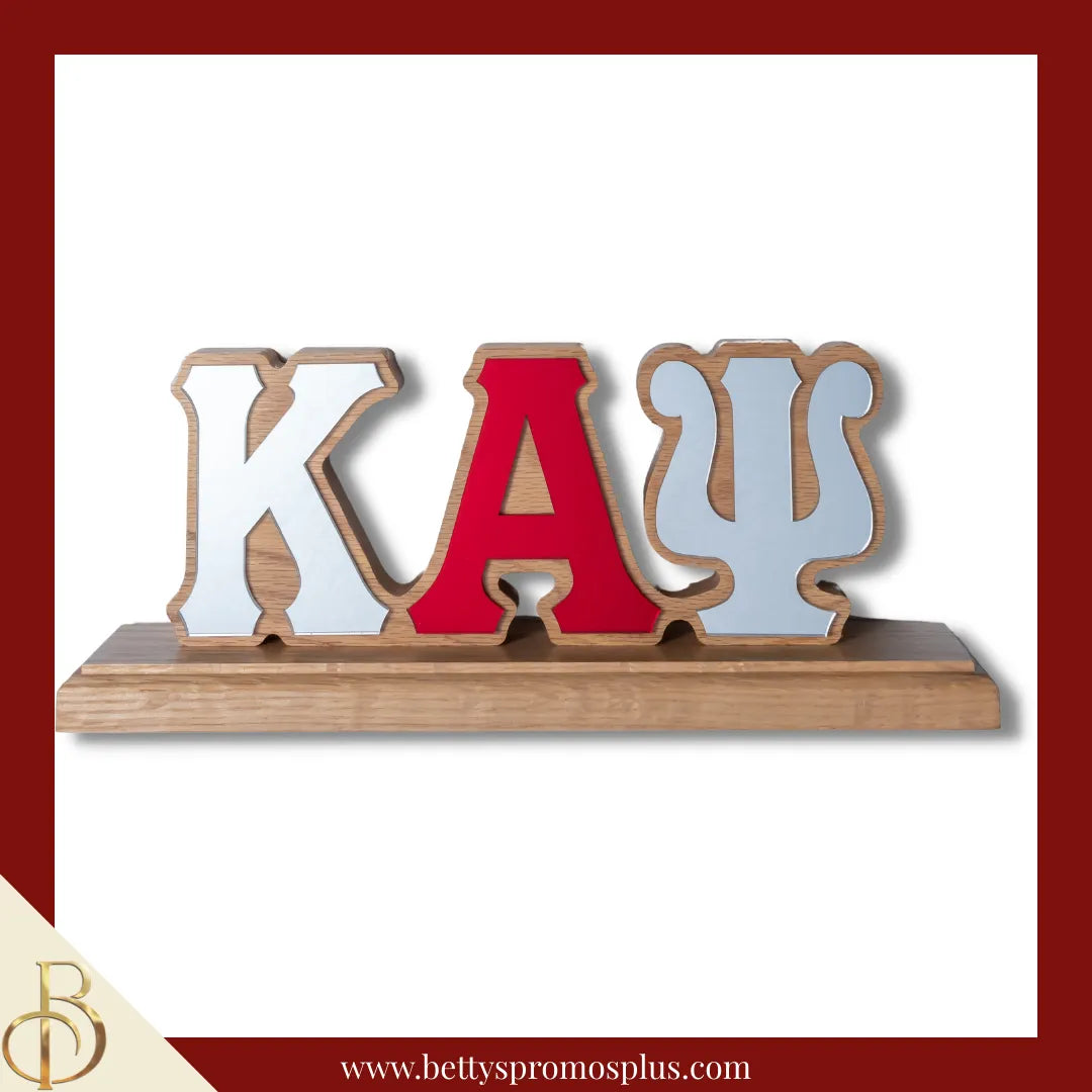 Kappa Alpha Psi ΚΑΨ Wooden Desk Ornament with Mirrored Letters-Red-Kappa Alpha Psi Paraphernalia-Kappa Alpha Psi Desk Ornament-Betty's Promos Plus
