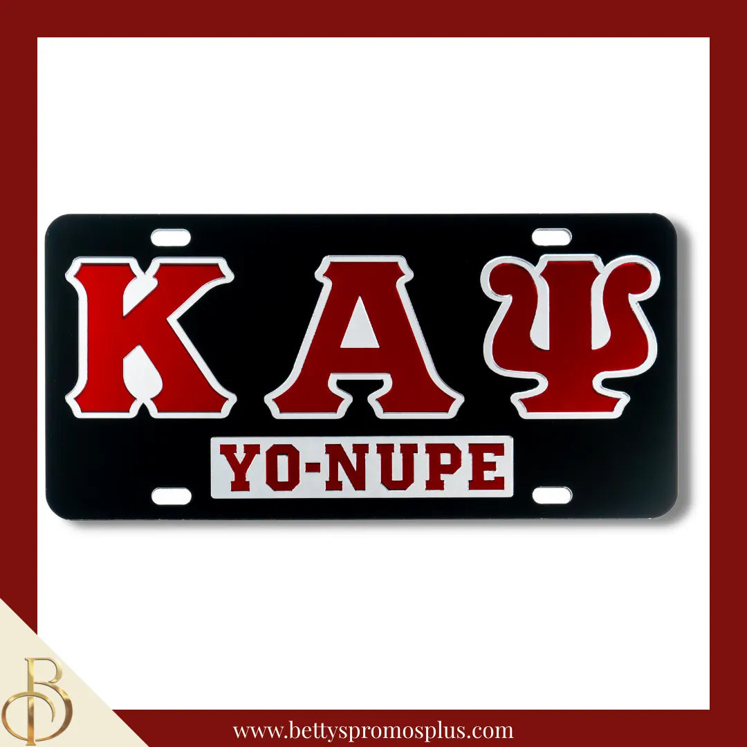 Kappa Alpha Psi ΚΑΨ YO-NUPE Laser Engraved Mirrored Acrylic Auto Tag License Plate-Kappa Alpha Psi Paraphernalia-Kappa Alpha Psi Auto Tag-Betty's Promos Plus