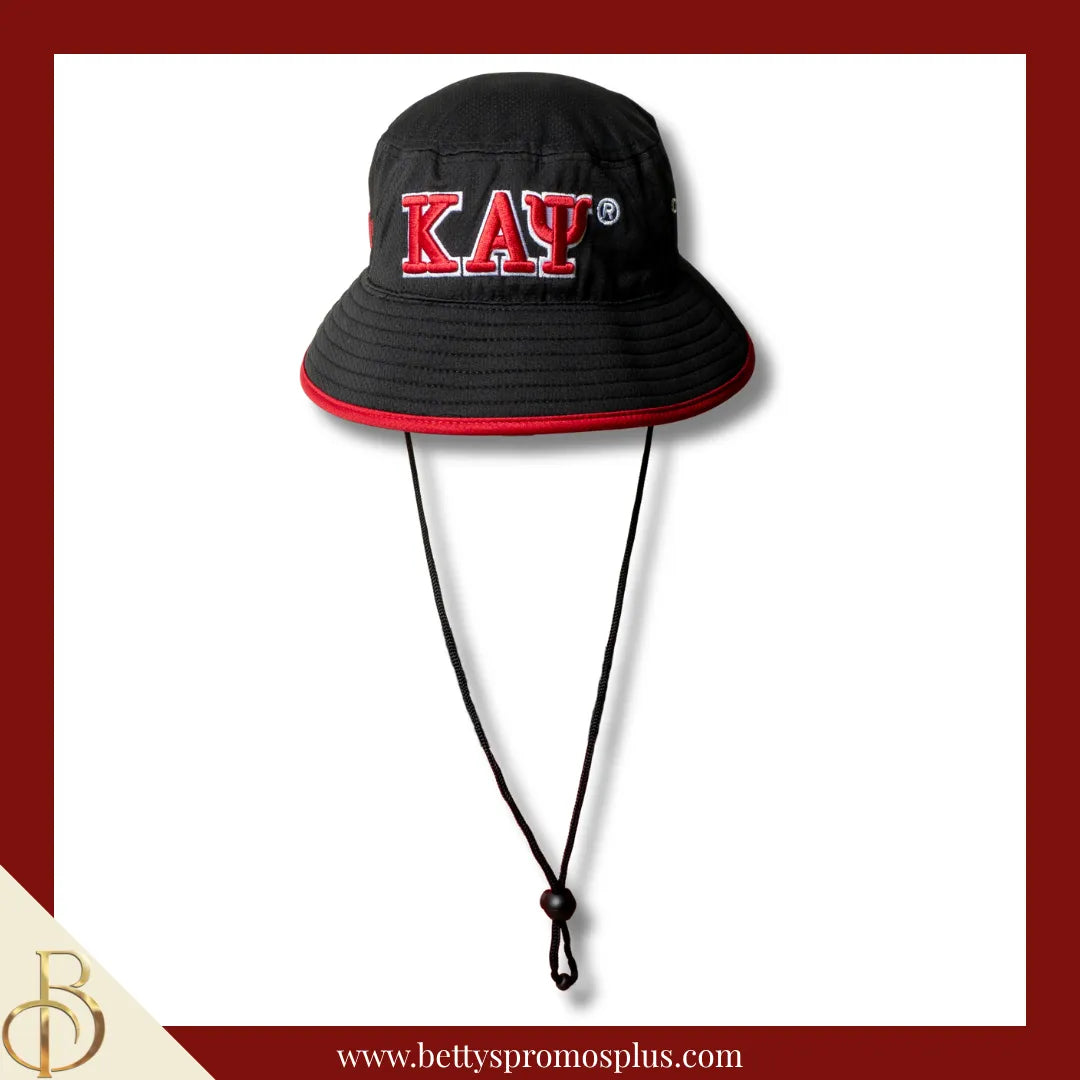 Kappa Alpha Psi Mesh Flex Fit ΚΑΨ Greek Letters Embroidered Bucket Hat with Drawstring-Black-Kappa Alpha Psi Paraphernalia-Kappa Alpha Psi Hats-Betty's Promos Plus