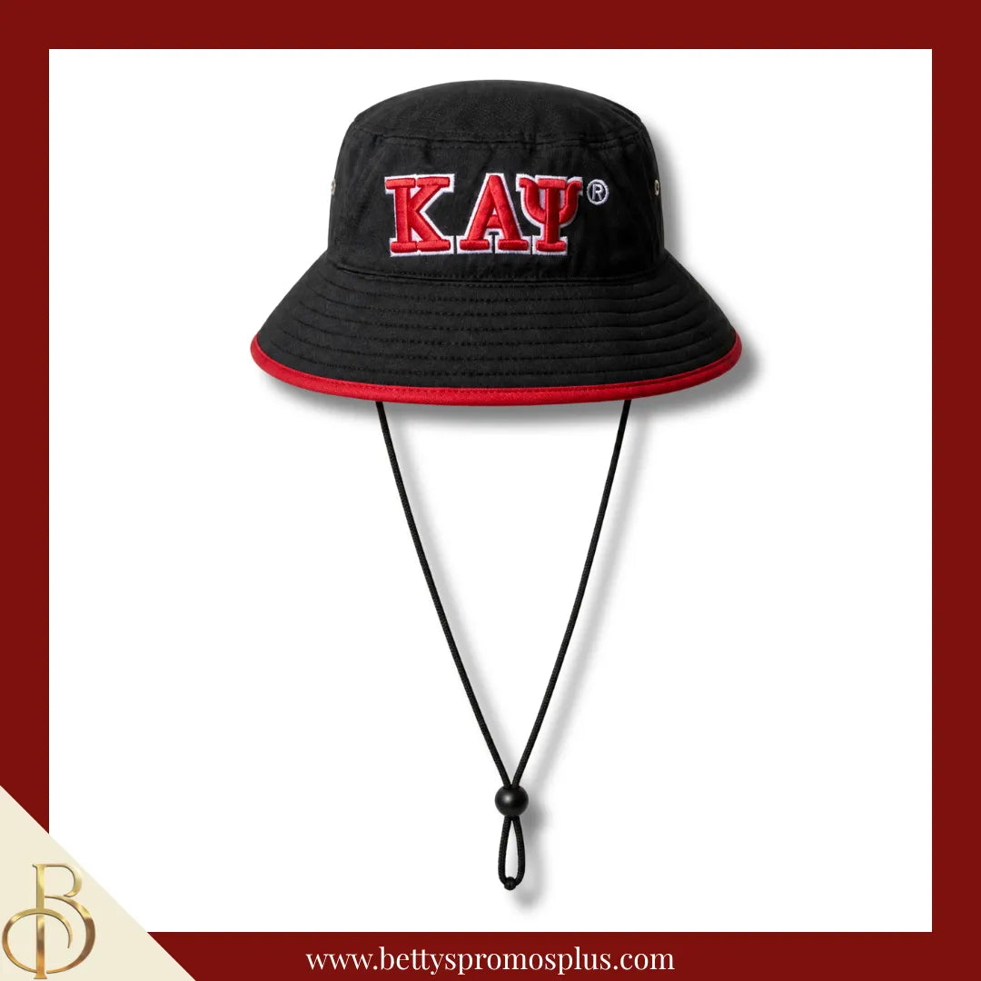 Kappa Alpha Psi Mesh Flex Fit ΚΑΨ Greek Letters Embroidered Bucket Hat with Drawstring-Black-Kappa Alpha Psi Paraphernalia-Kappa Alpha Psi Hats-Betty's Promos Plus