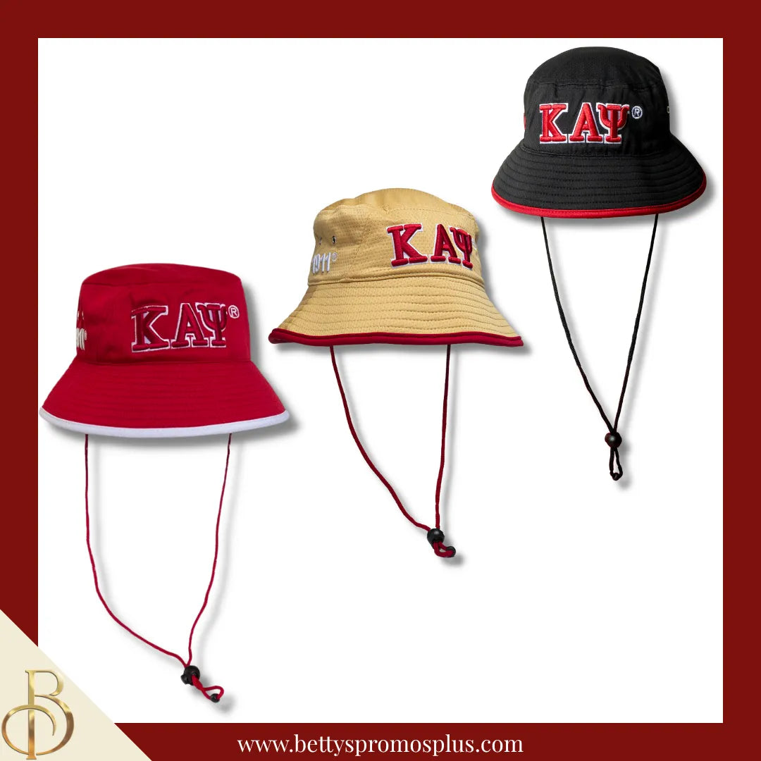 Kappa Alpha Psi Mesh Flex Fit ΚΑΨ Greek Letters Embroidered Bucket Hat with Drawstring-Kappa Alpha Psi Paraphernalia-Kappa Alpha Psi Hats-Betty's Promos Plus