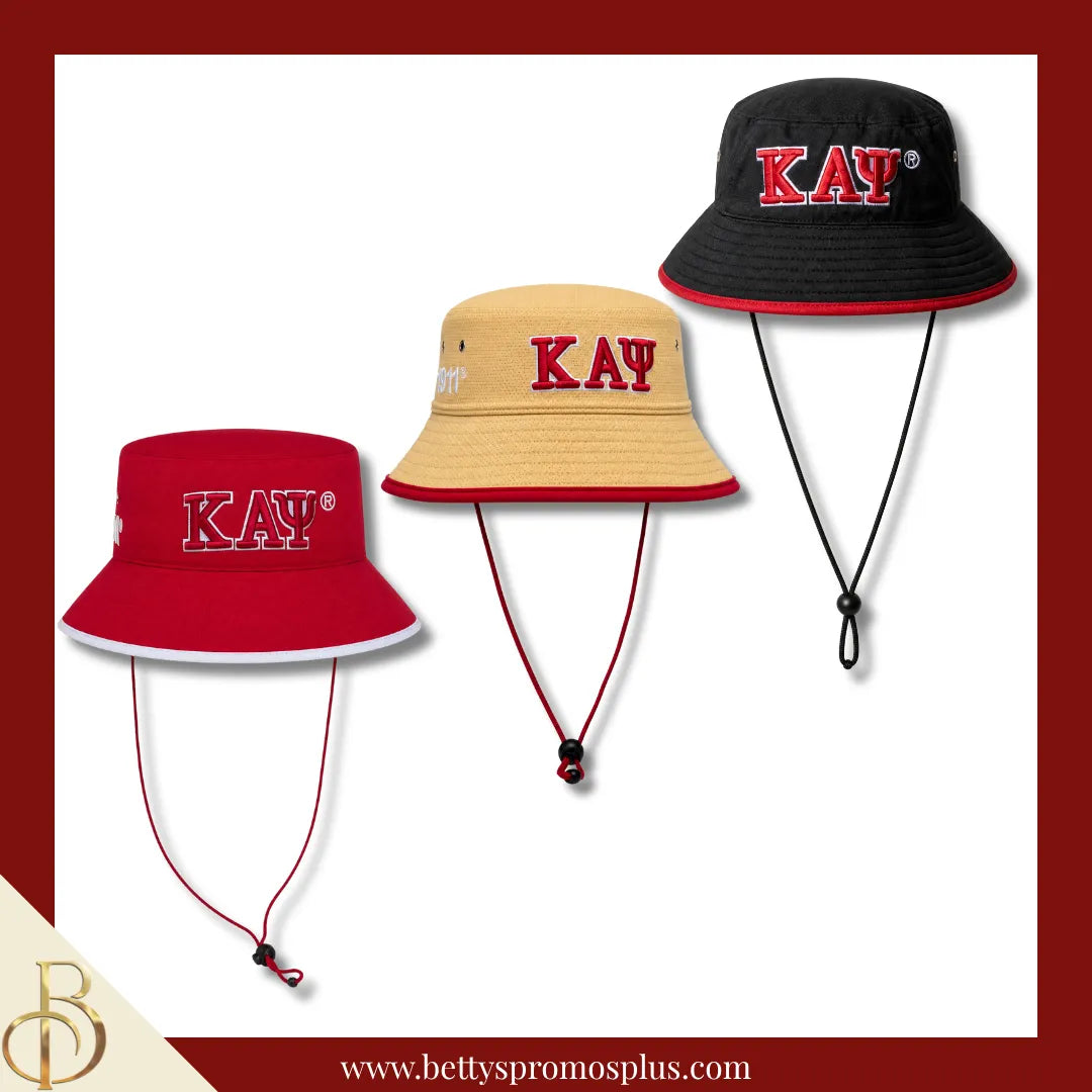 Kappa Alpha Psi Mesh Flex Fit ΚΑΨ Greek Letters Embroidered Bucket Hat with Drawstring-Kappa Alpha Psi Paraphernalia-Kappa Alpha Psi Hats-Betty's Promos Plus