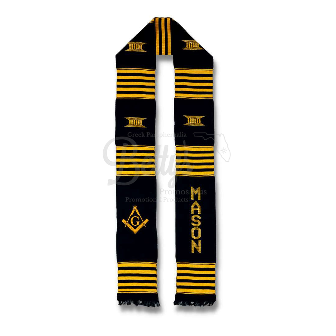 Mason Freemason Masonic Shield Kente Cloth Graduation Stole-Black-Masonic Paraphernalia-Masonic Graduation Stole-Betty's Promos Plus
