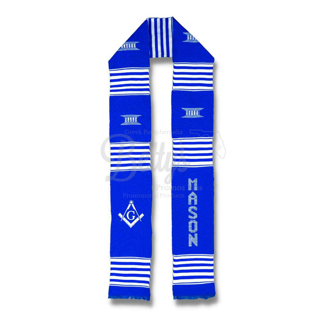 Mason Freemason Masonic Shield Kente Cloth Graduation Stole-Blue-Masonic Paraphernalia-Masonic Graduation Stole-Betty's Promos Plus