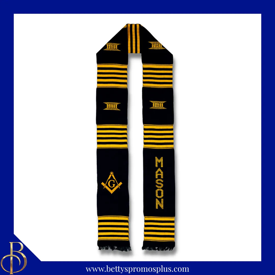 Mason Freemason Masonic Shield Kente Cloth Graduation Stole-Masonic Paraphernalia-Masonic Graduation Stole-Betty's Promos Plus