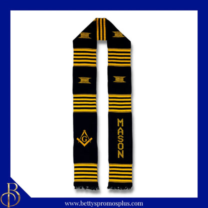 Mason Freemason Masonic Shield Kente Cloth Graduation Stole-Masonic Paraphernalia-Masonic Graduation Stole-Betty's Promos Plus